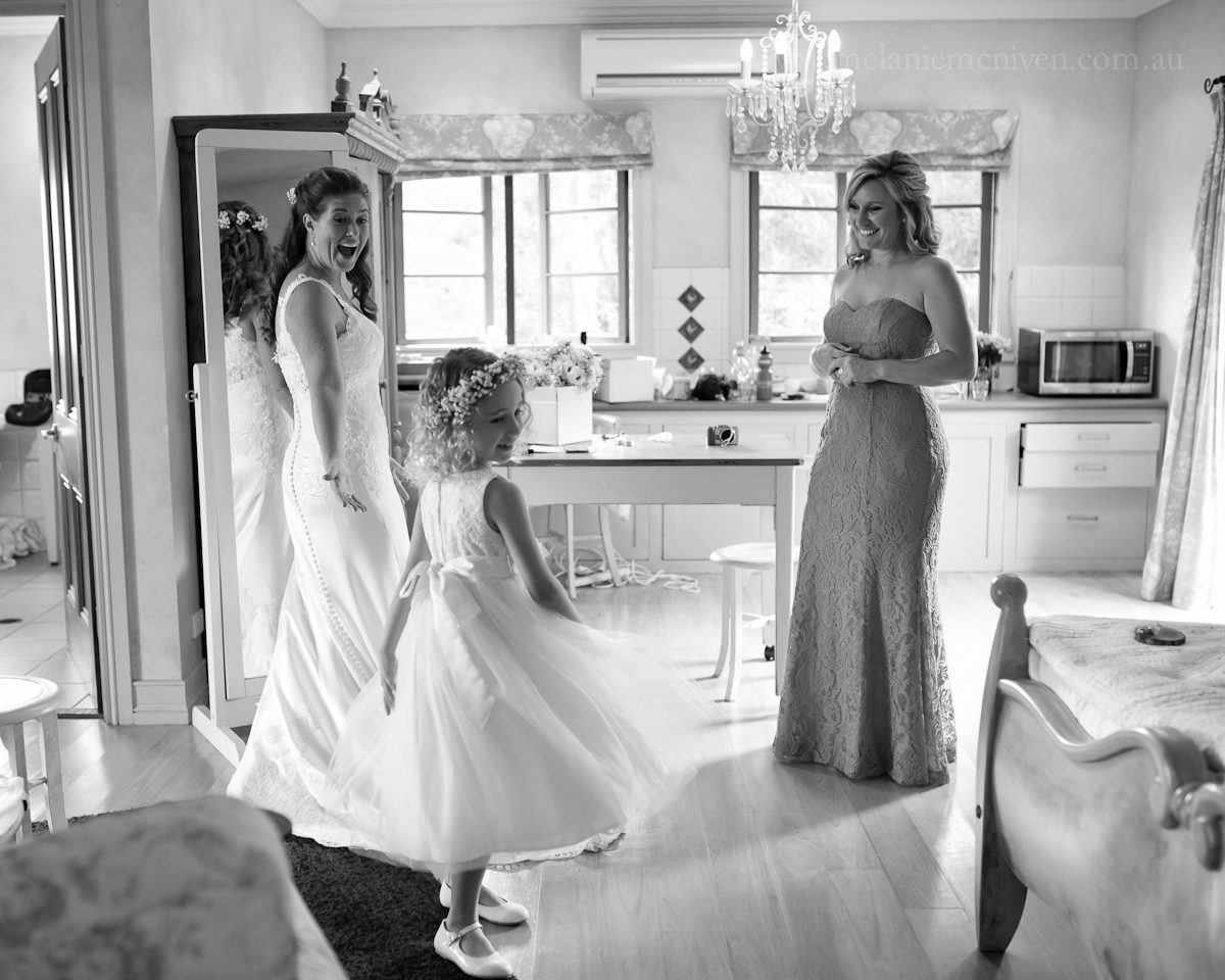 Bride and flower girl getting ready